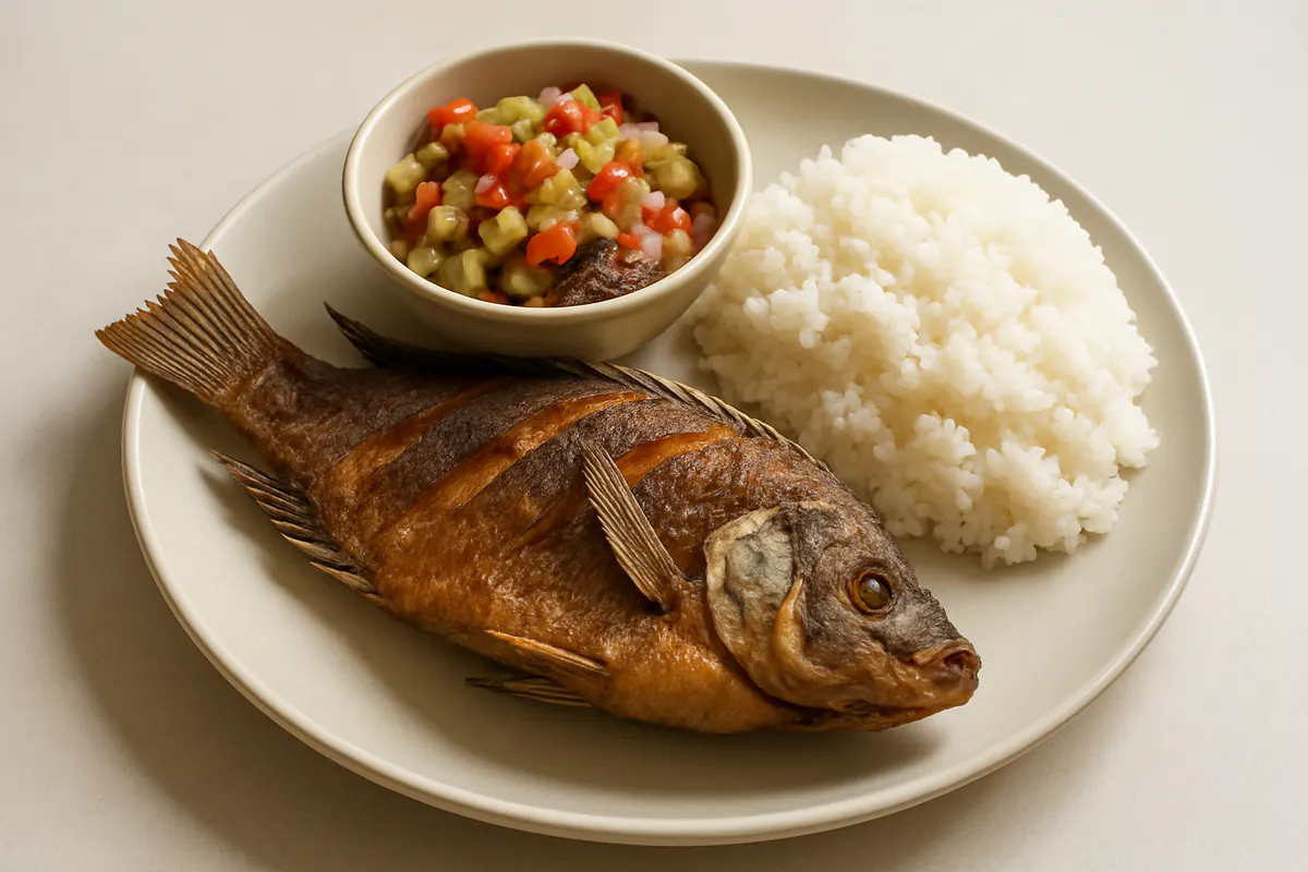 Illustration of Pritong tilapia at ensaladang talong